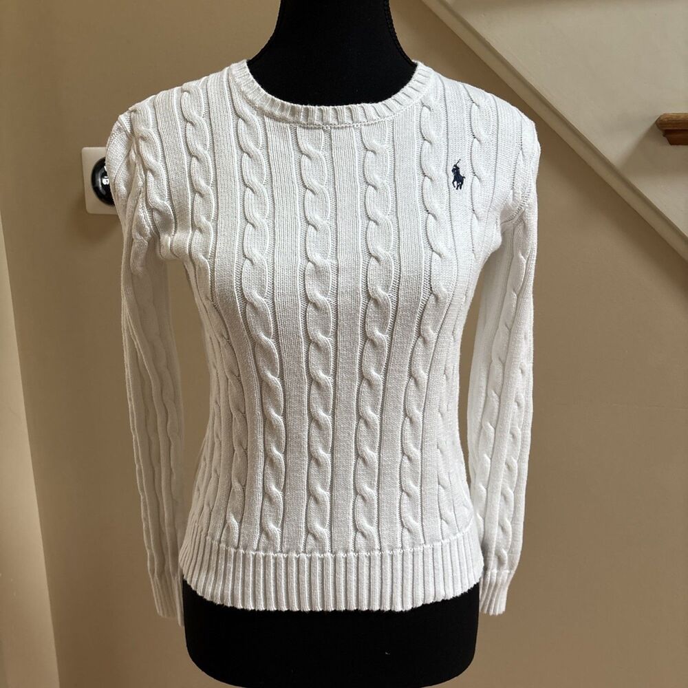 Women’s Juniors XS BNWOT Polo Ralph Lauren Long Sleeve White Cable Knit Sweater